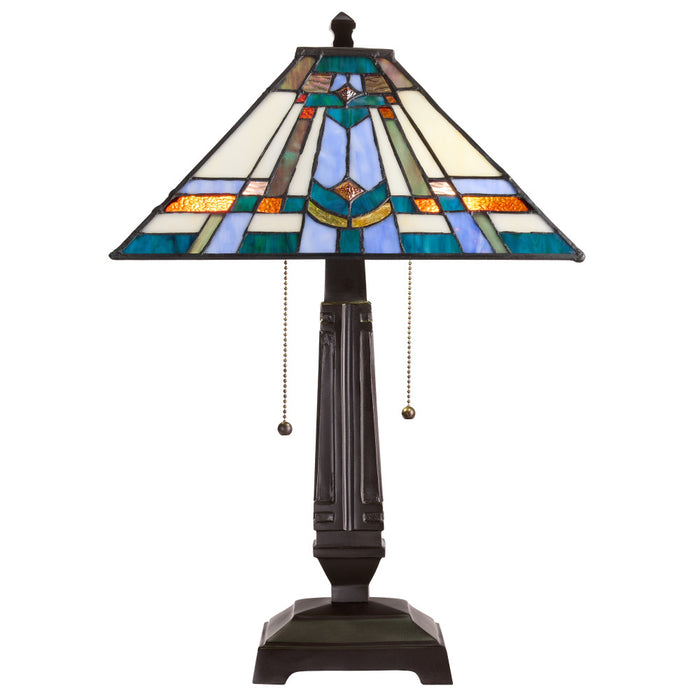 21" H Clarion Tiffany-Style Stained Glass Empire Shade Candlestick Base Table Lamp -Lit