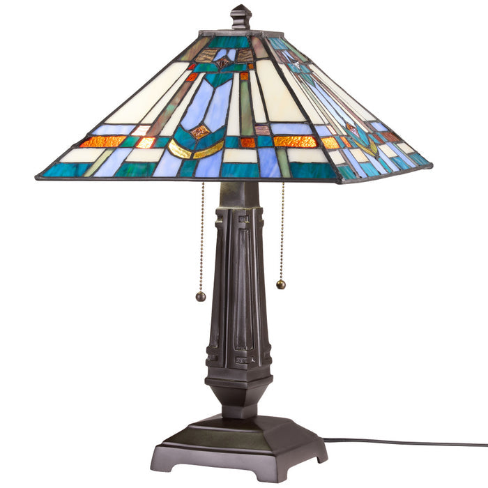 21" H Clarion Tiffany-Style Stained Glass Empire Shade Candlestick Base Table Lamp -Unlit