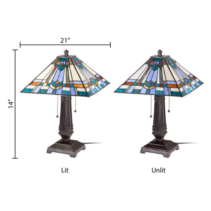 21" H Clarion Tiffany-Style Stained Glass Empire Shade Candlestick Base Table Lamp