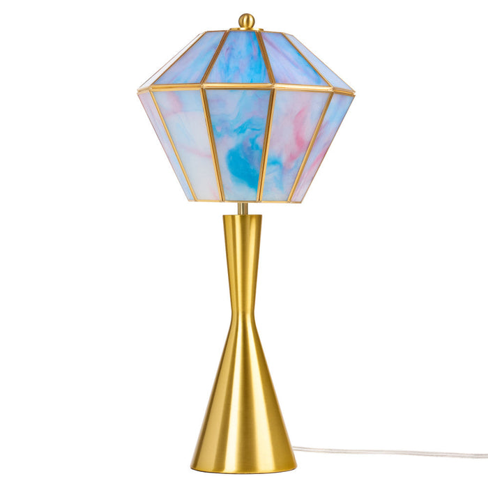 21" H Jolie Blue Stained Glass Shade Table Lamp. Unlit