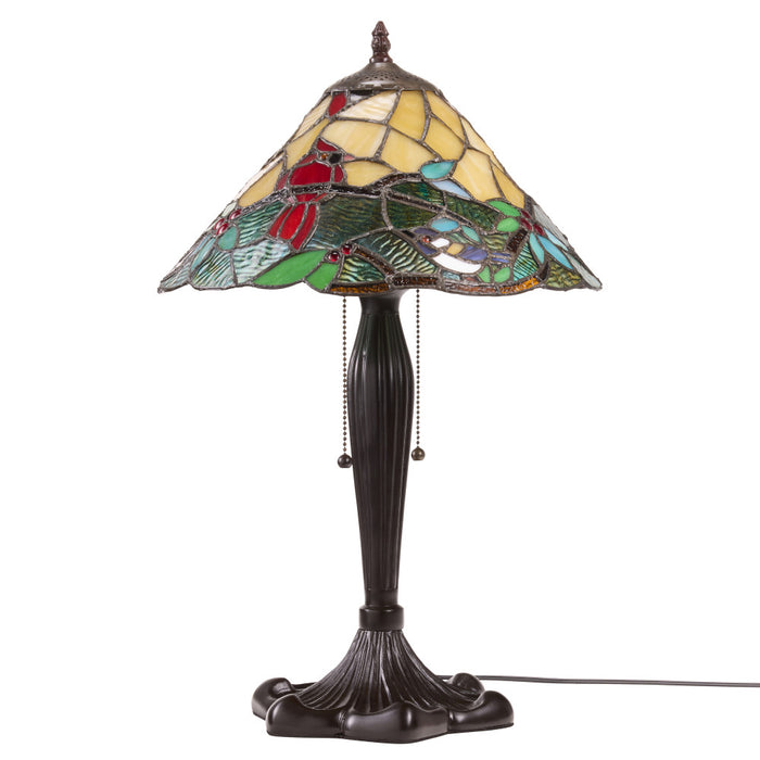 21.5" H Crimson Cardinal Tiffany-Style Stained Glass Cone Shade Candlestick Table Lamp -unlit
