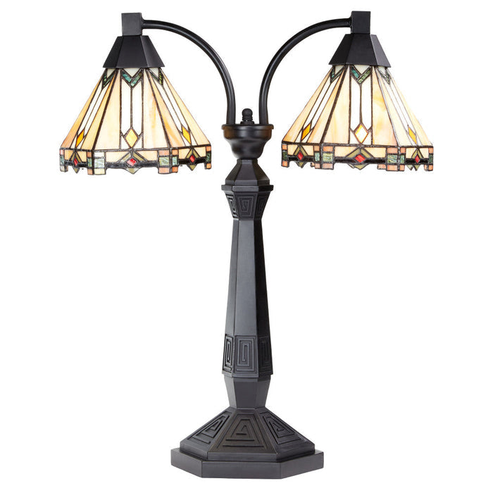 21'' H Bryant Prairie Style Stained Glass Table Lamp with Black Block Base-On