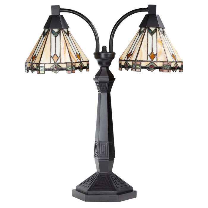 21'' H Bryant Prairie Style Stained Glass Table Lamp with Black Block Base-Off