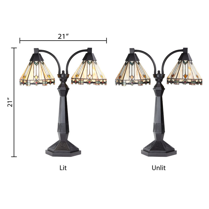 21"H Bryant Prairie Style Stained Glass Table Lamp with Black Block Base