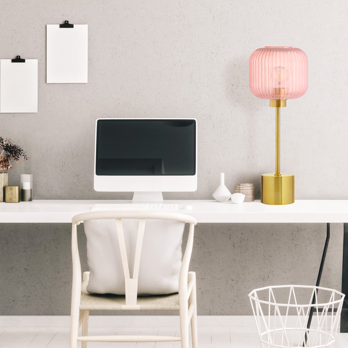 21"H Eagan Globe Shade Table Lamp in a modern home office with a desk, computer monitor and chair
