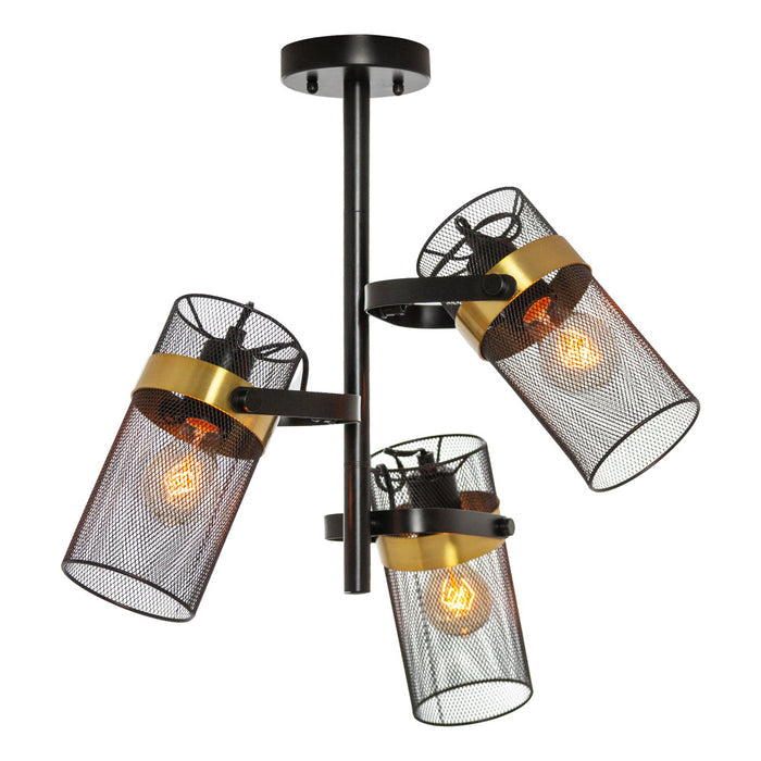 21"H Geo Ceiling Light with Black Metal Shades-On
