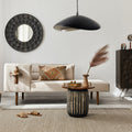 22" W Jane Industrial Black and Silver Dome Shade Pendant in a modern living room with a beige sofa and decorative pillows