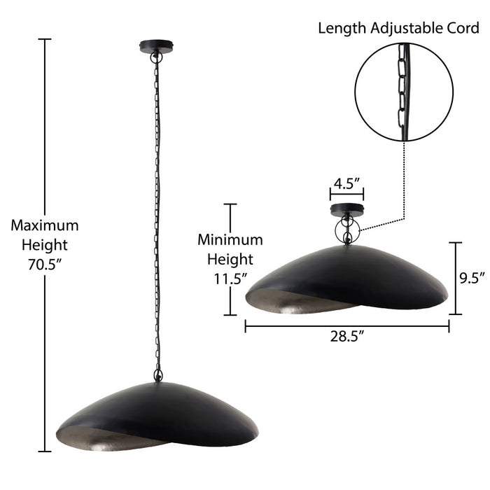 22" W Jane Industrial Black and Silver Dome Shade Pendant