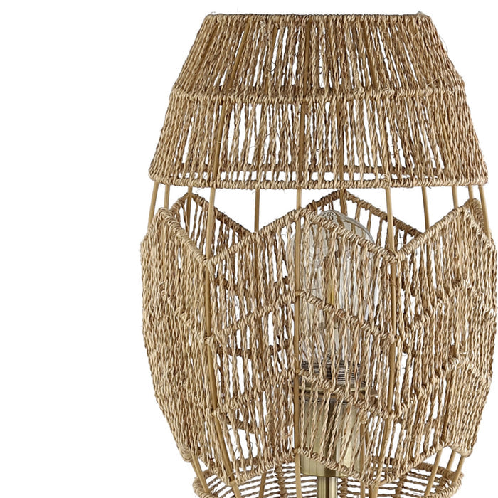 23.5"H Table Lamp with Round Tan Hemp Rope Shade. Shade closeup-Off
