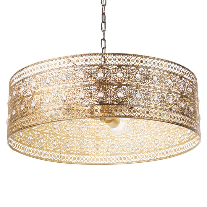 23.5"W Bryar Brass and Crystal 3-Light Chandelier-On