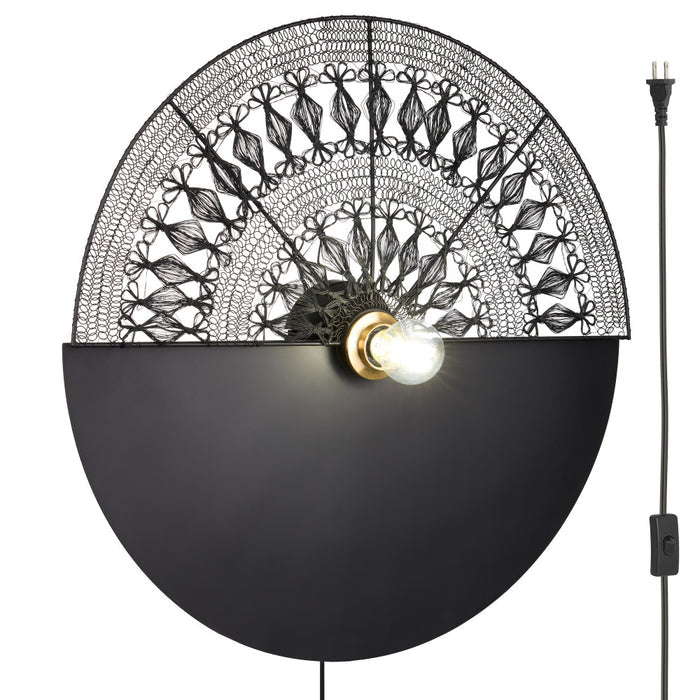 24" H Modern Black Indoor Plug In Wall Sconce-On