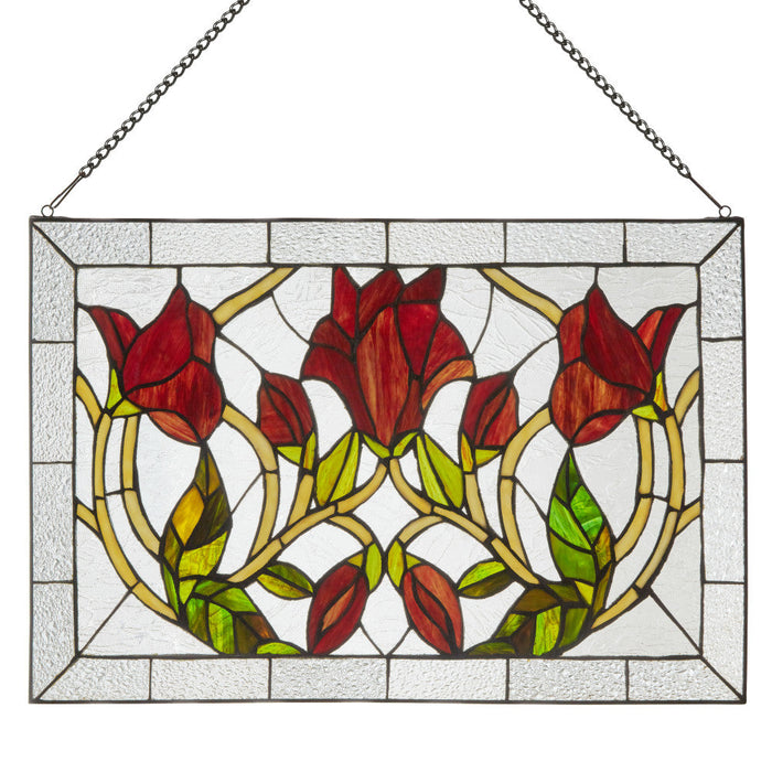 24" W Floral Vine Tiffany-Style Stained Glass Window Panel-Backlit