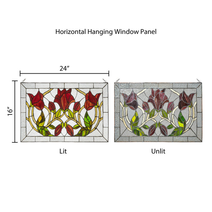 24" W Floral Vine Tiffany-Style Stained Glass Window Panel
