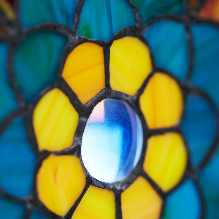24"H Tiffany Style Stained Glass Peacock Star Window Panel-Closeup