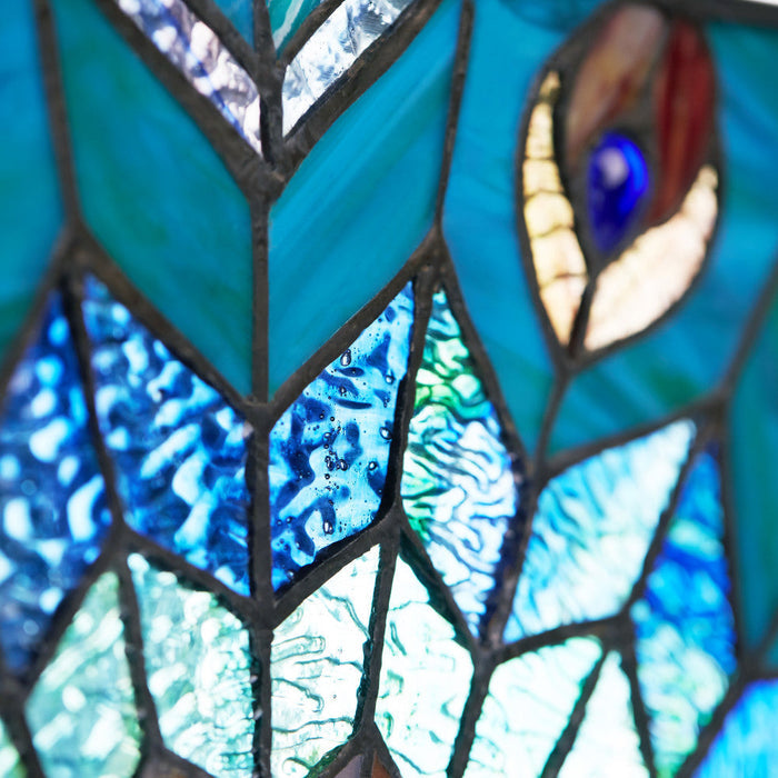 24"H Tiffany Style Stained Glass Peacock Star Window Panel-Closeup