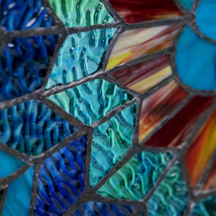 24"H Tiffany Style Stained Glass Peacock Star Window Panel-Closeup