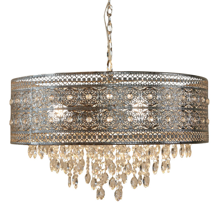 24"W Brielle Polished Nickel and Crystal 3-Light Chandelier-On