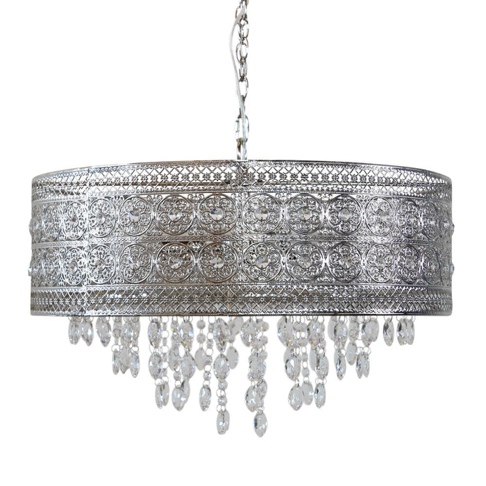 24"W Brielle Polished Nickel and Crystal 3-Light Chandelier-Off