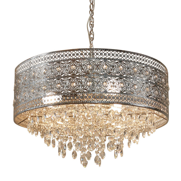 24"W Brielle Polished Nickel and Crystal 3-Light Chandelier-On