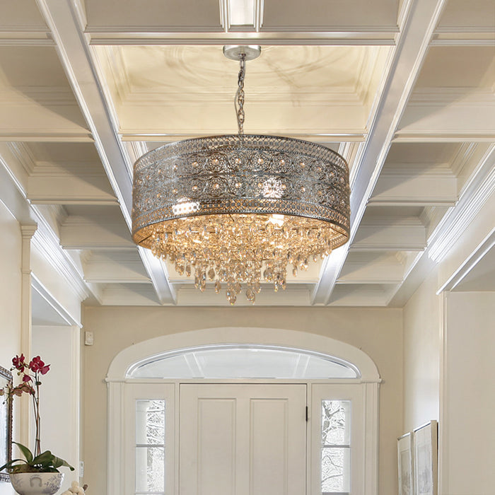 24"W Brielle Polished Nickel and Crystal 3-Light Chandelier