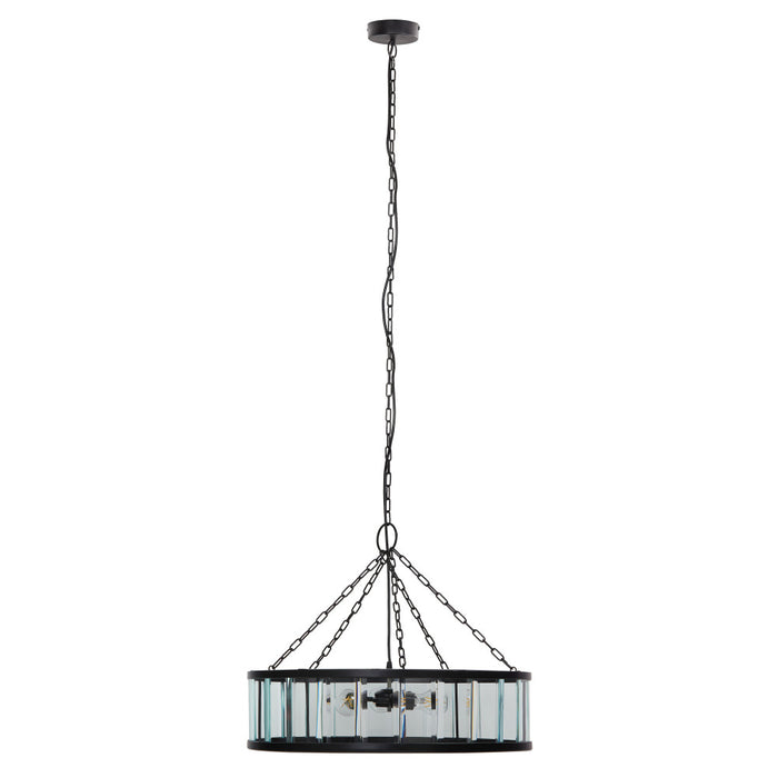 25" W 3-Light Gwen Black Metal and Glass Pendant-Off