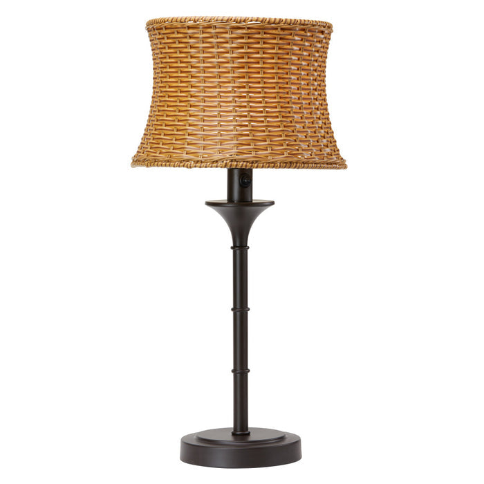 25.25"H Outdoor and Indoor Basket Weave Table Lamp-On