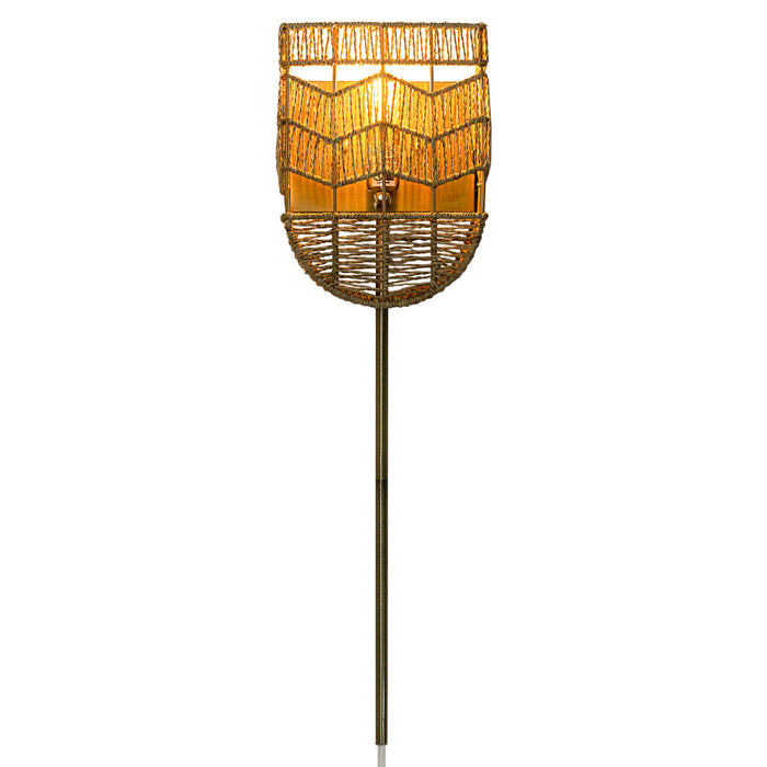 25.75"H Brushed Gold Iron Wall Sconce with Hemp Rope Shade-On