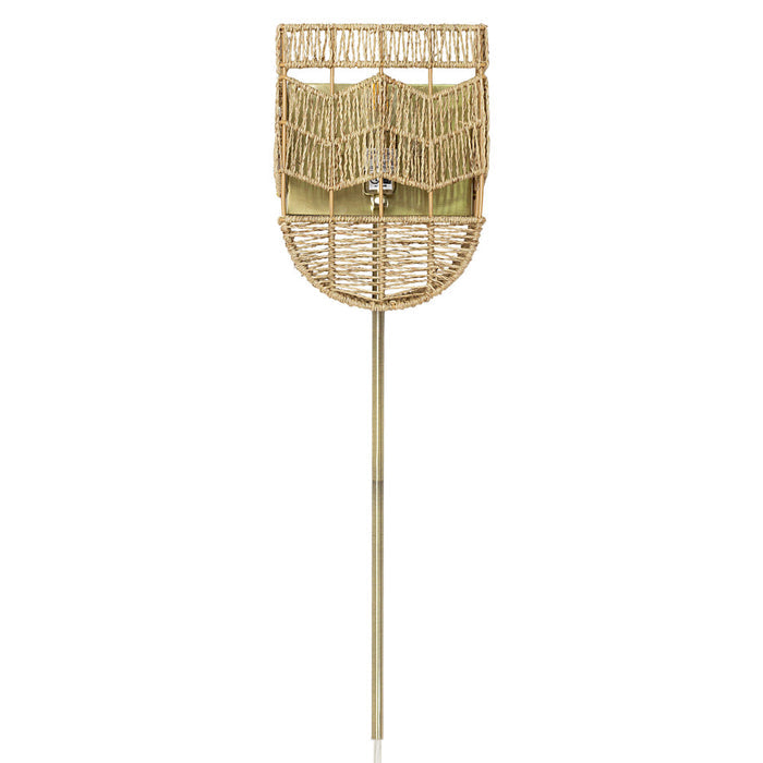 25.75"H Brushed Gold Iron Wall Sconce with Hemp Rope Shade-Off