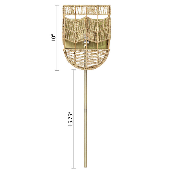 25.75"H Brushed Gold Iron Wall Sconce with Hemp Rope Shade