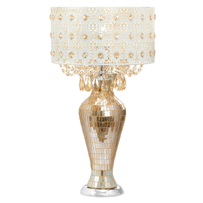 25"H Jeweled Metal and Mosaic Base Table Lamp with Cascading Crystals-On