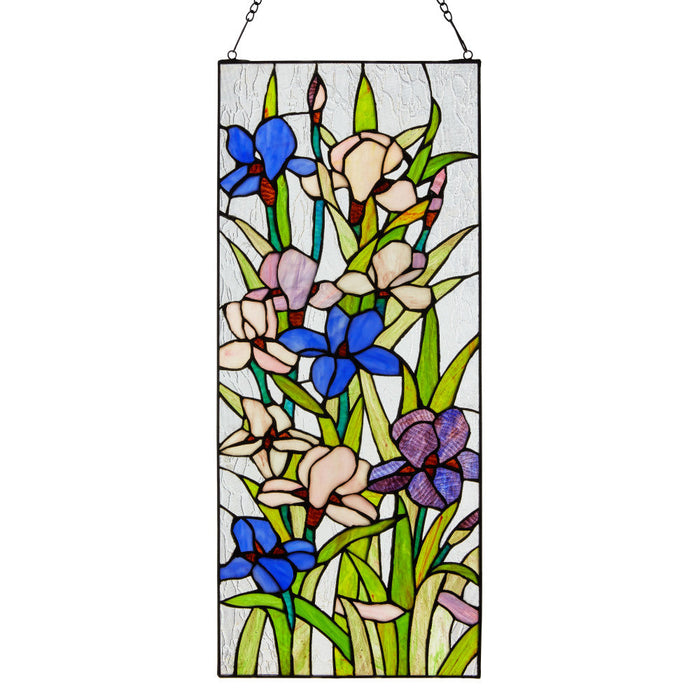 28" H Floral Purple Iris Stained Glass Window Panel-Backlit