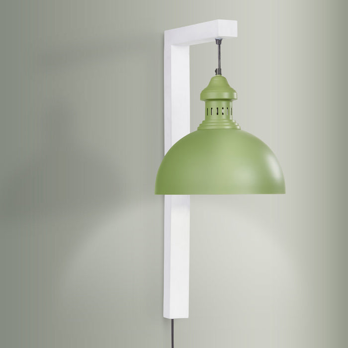 28.5" H Gwen Industrial Indoor Plug In Wall Sconce with Dome Shaped Shade on a gray background-On