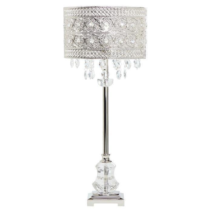 28.75"H Brielle Polished Nickel and Crystal 1-Light Buffet Table Lamp-On