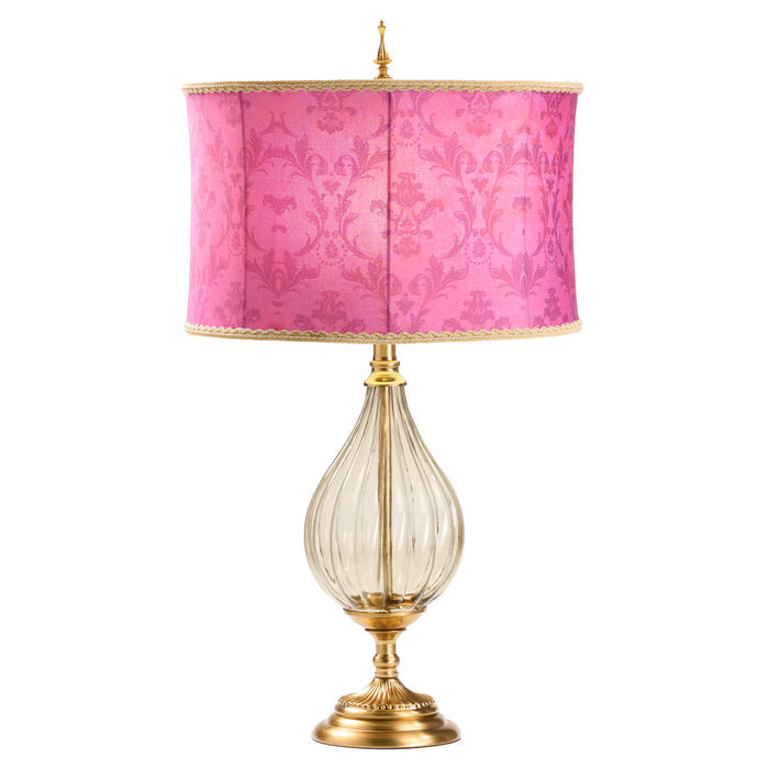 30.5" H Colette Fuchsia Drum Shade Geometric Glass Table Lamp-On