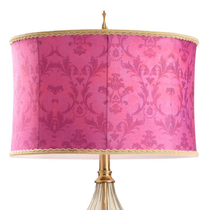 30.5" H Colette Fuchsia Drum Shade Geometric Glass Table Lamp. Shade closeup-On