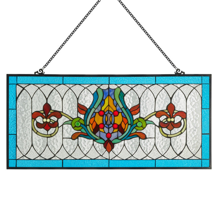 30"L Fleur De Lis Stained Glass Pub Window Panel-Backlit