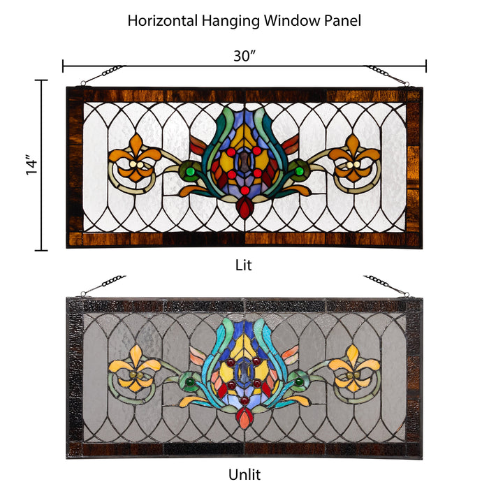 30"L Fleur De Lis Stained Glass Pub Window Panel