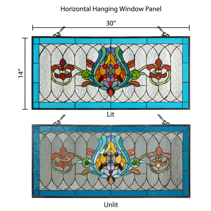30"L Fleur De Lis Stained Glass Pub Window Panel