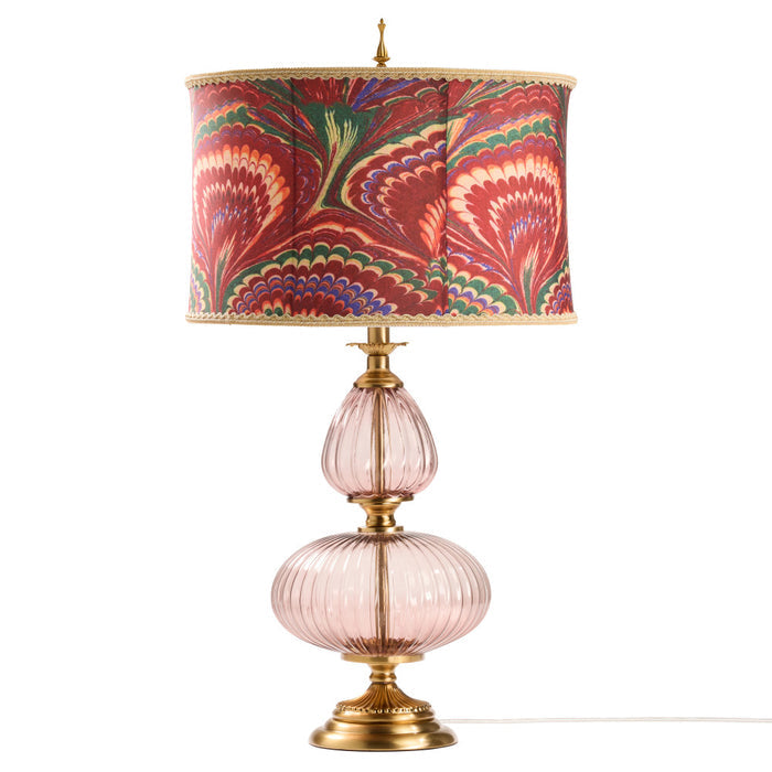 31.5" H Dash Red Printed Drum Shade Geometric Pink Glass Table Lamp-Off