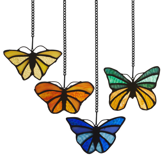 3.2" H Butterfly Kaleidoscope Stained Glass Window Panel Set-Backlit