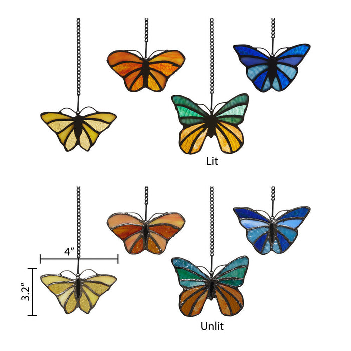 3.2" H Butterfly Kaleidoscope Stained Glass Window Panel Set