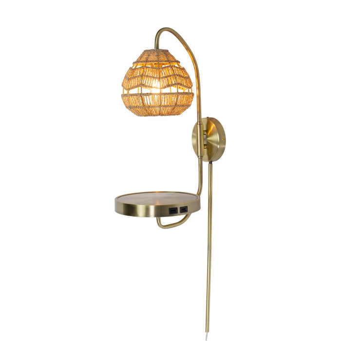 32.75"H Candlestick Wall Sconce with Tan Rattan Shade-On