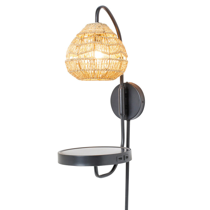 32.75"H Candlestick Wall Sconce with Tan Rattan Shade-On