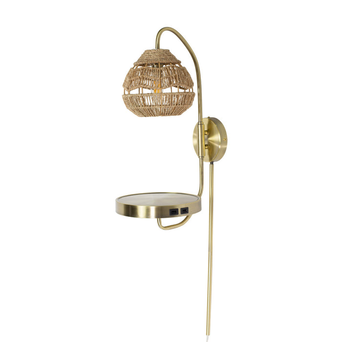 32.75"H Candlestick Wall Sconce with Tan Rattan Shade-Off