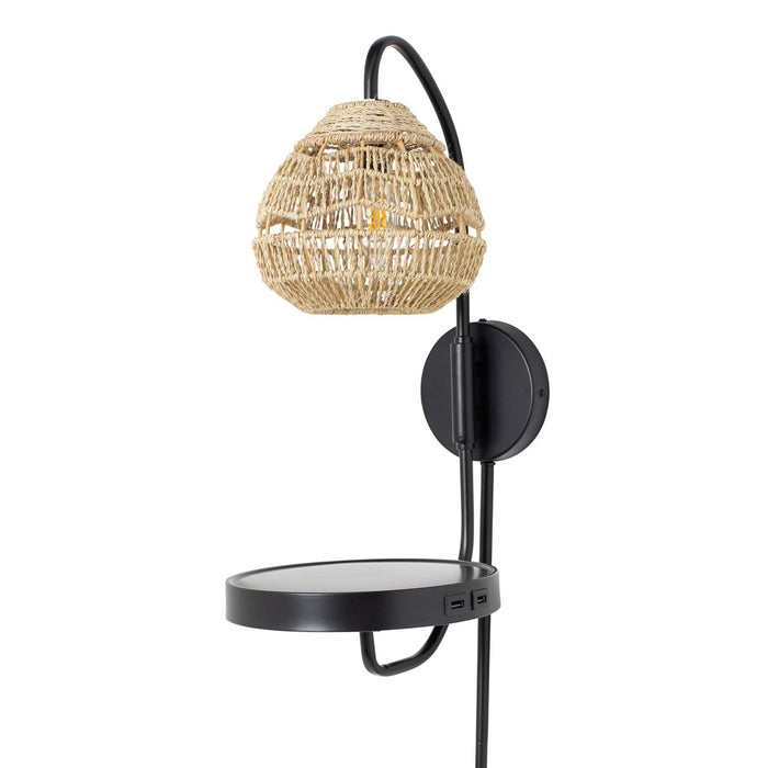 32.75"H Candlestick Wall Sconce with Tan Rattan Shade-Off