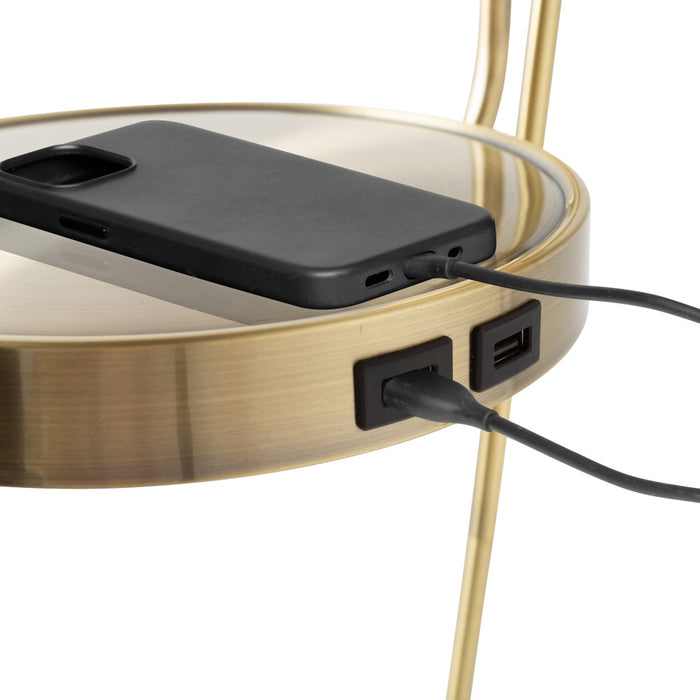 32.75"H Candlestick Wall Sconce with Tan Rattan Shade. Closeup of USB charging ports