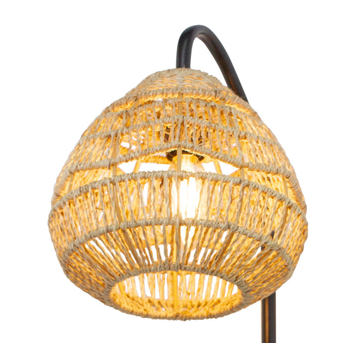 32.75"H Candlestick Wall Sconce with Tan Rattan Shade. Shade closeup-On