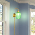 32"H Davia Retro Wall Sconce in a room with windows and blue walls.