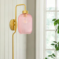 32"H Davia Retro Wall Sconce in a living room with a plant and window