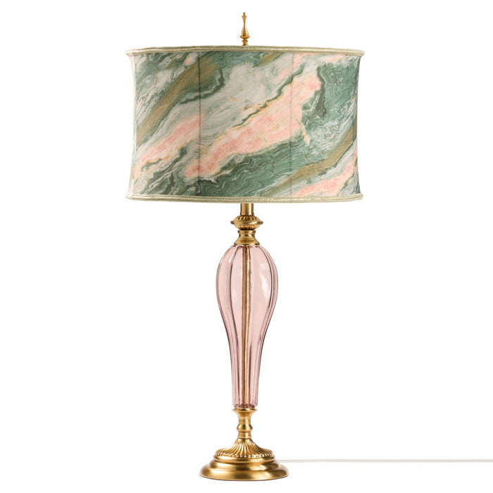 33" H Romance Pink/Green Drum Shade Geometric Glass Table Lamp-Off